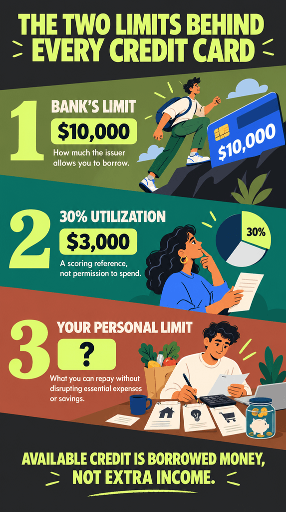 Infographic comparing the bank’s credit limit with your personal spending limit